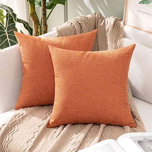 MIULEE 2 Piezas Funda de Cojines Imitación de Lino Funda de Almohada Color Sólido Cremallera Invisible para Sofá Cama Decorativas Modernas para Sillas Habitación Dormitorio 45x45cm Naranja