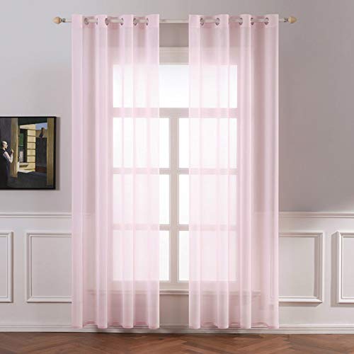 MIULEE Cortinas Poliéster Translucida de Dormitorio Moderno Ojales Cortina Ventana Visillos Salon para Sala Cuarto Dormitorio Comedor Salon Cocina Salón de 2 Unidades 140 x 225cm Rosa Bebé