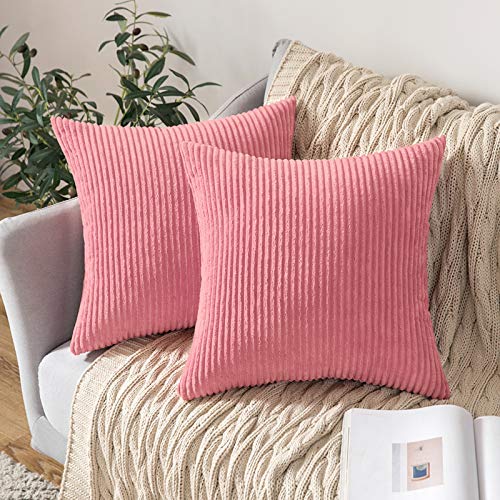 MIULEE Funda de Cojín Fundas de Almohada Decorativa Cuadrado Corduroy Pana a Rayas Moderna Suave para Sofá Silla Cama Sala de Estar DormitorioHogar 40x40cm 2 Piezas Sakura