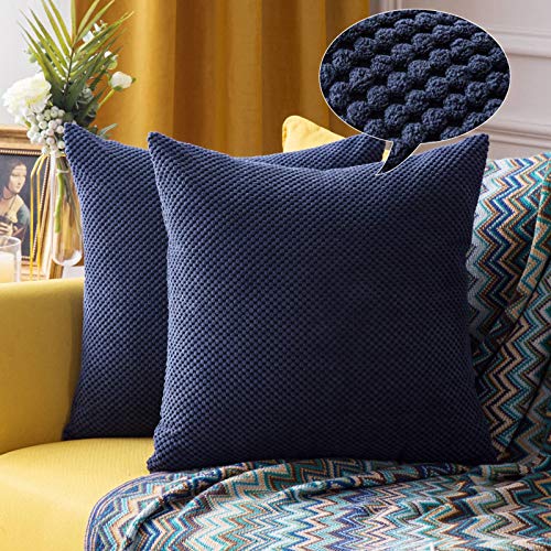 MIULEE Juego de 2 Soft Fundas granulado Fundas para Cojines Protectores Solid Decorativa Cuadrado Juego Fundas de Almohada de Lanzamiento Poliéster y Mezcla de poliéster 40x40cm 2 Piezas Azul Marino