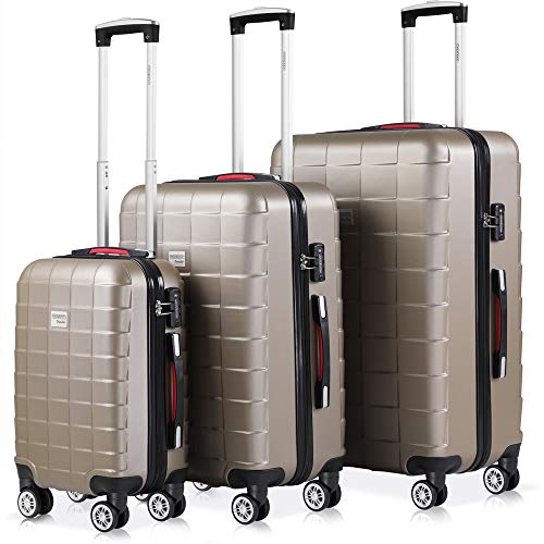 Monzana Juego de 3 Maletas rigidas Exopack Champán 40L 80L 105L Conjunto de Viaje Equipaje Set de valijas de Carcasa Dura