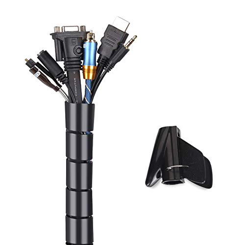 MOSOTECH Organizador Cables, Cubre Cables de 2m, Flexible Funda Organizador Cables, Organizador de Cables Mesa, Recoge Cables para Office y PC Escritorio, 2m-Ø26mm,Negro