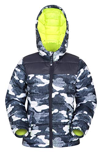 Mountain Warehouse Chaqueta Acolchada Seasons para Chicos - Chaqueta Impermeable - Ropa de niño Ligera - con puños elásticos y 2 Bolsillos Frontales - para Viajar, Invierno Camuflado 2-3 Años