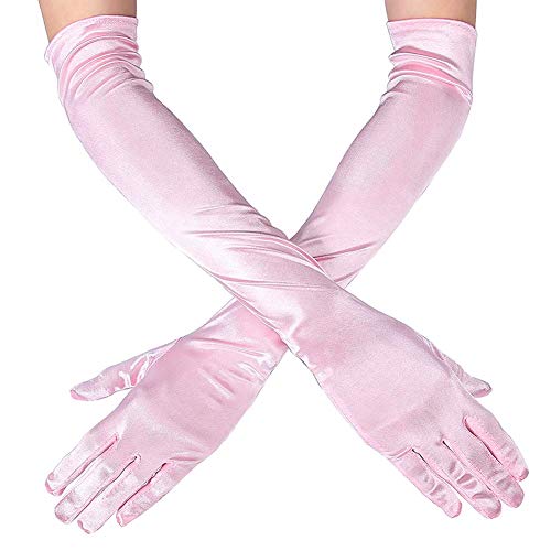 Msrlassn 1920s Guante Largo Guantes de Satén Mujer Vintage Guantes hasta los Codos Novia Accesorios Guantes Largos para Boda Fiesta Accesorios (52 cm - Rosa)