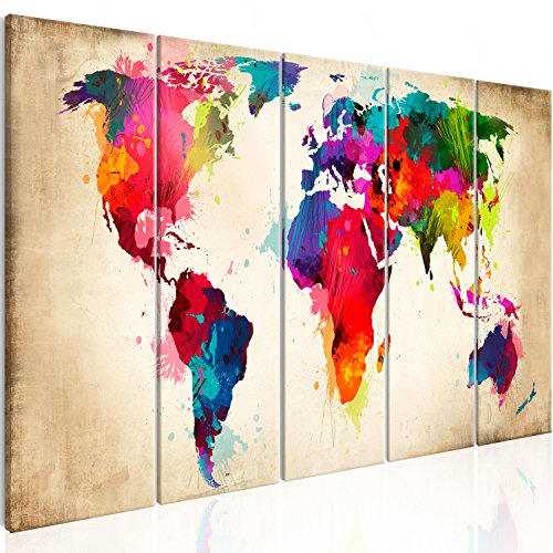 murando Cuadro Mapamundi 225x90 cm Impresión de 5 Piezas Material Tejido no Tejido Impresión Artística Imagen Gráfica Decoracion de Pared Mapa del Mundo Continente k-A-0247-b-n