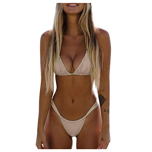 N-B Bikinis Mujer 2021 Verano Tirantes Push Up Satín Llanura Colores Trajes de Baño de Dos Piezas Sexy Bañador Natacion Ropa Tops y Bikinis Tanga de Hilo