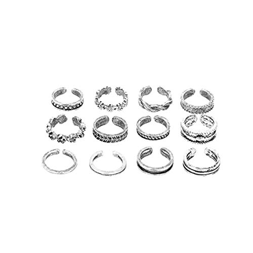 NaisiCore 12pcs Punta Abierta Conjunto Anillos Apertura de la Hoja Flor de la Vendimia del Anillo de Dedo del pie Ajustable para la joyería Conjunto de uñas Muchachas de Las Mujeres