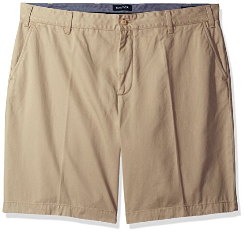 Nautica Pantalón corto chino grande y alto de sarga de algodón con frente plano para hombre - marr�n - 56 cm