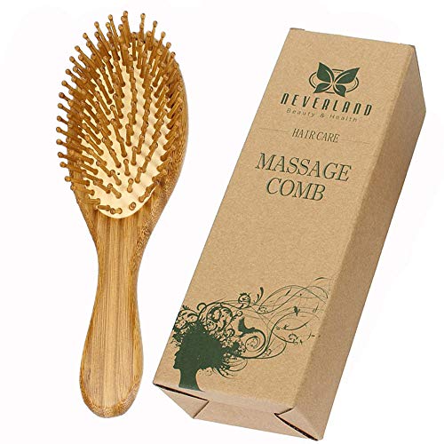 Neverland Cepillo de pelo redondo bamar peine de madera natural bambú masaje cuero cabelludo masaje para el cuidado del cabello con cabello fino, grueso, ondulado, rizado.