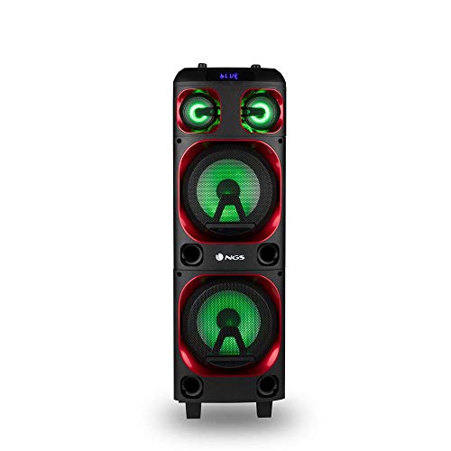 NGS Wild Ska 1 Altavoz DJ DE 300W con Doble SUBWOOFER 8" Compatible con TECNOLOGÍA Bluetooth Y TWS- USB/Micro SD/AUX IN-Luces LED-Asas/Ruedas y Troll