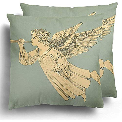 Not Applicable Paquete de 2 Fundas de Cojines Decorativos de música de Vuelo Antiguo Vintage Vintage Christmas Angel Grabado para Uso doméstico