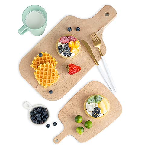 Nuptio Juego de 2 Tablas de Queso, Tabla de Pan de Desayuno, Plato de Madera para Embutidos, Cocina Casera, Bandeja Servicio de Alimentos para Aperitivos, Fruta, Carne, Familiar