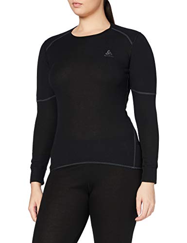 Odlo Bl Top Crew Neck L/S Active X-Warm Camiseta, Mujer, Black, M