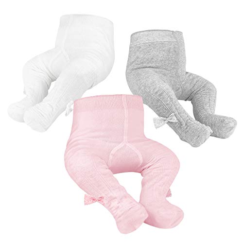 OioTuyi Mallas tejidas para bebé Leggings de algodón sin costuras Paquete de 3 pantimedias para niñas Bebés recién nacidos Niños pequeños 0-2Y