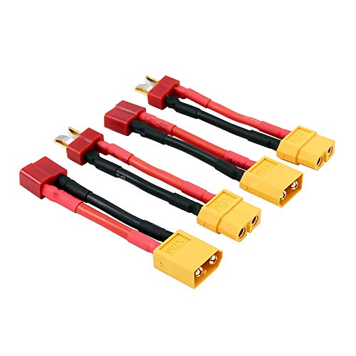 OliRC 4 Piezas XT60 XT-60 a T-Plug Deans Style Macho Hembra Conector Adaptador con 14awg 5cm Cable(C18-4)