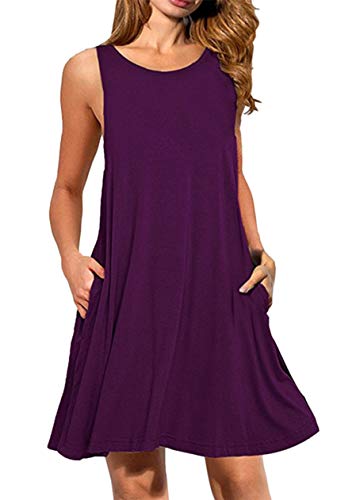 OMZIN Mujer Vestido de Verano Sin Mangas Vestido Elegante Fiesta Especialmente Sexy Vestido Morado L