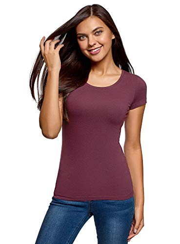 oodji Ultra Mujer Camiseta Básica Entallada, Morado, ES 40 / M