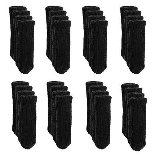 OTOTEC Juego de 32 fundas para patas de sillas y sillas, protectores de suelo para reducir el ruido, doble grosor, tejido de alta elasticidad, antideslizante, ajuste de 4,8 a 7,6 cm, color negro