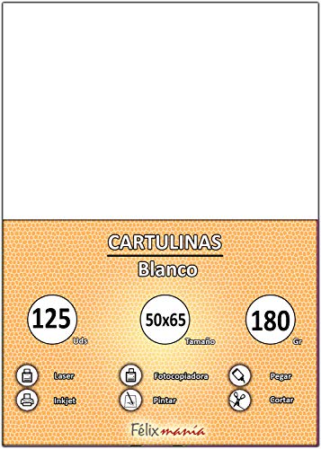 Pack 125 Cartulinas Tamaño 50x65 180g Color Blanco
