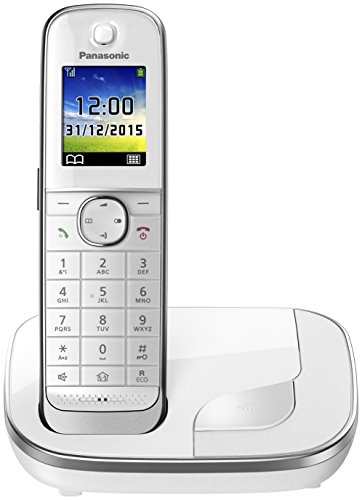 Panasonic KX-TGJ310SPW- Teléfono fijo inalámbrico (LCD color, agenda de 250 números, bloqueo de llamadas, modo ECO Plus, modo No Molestar), color blanco