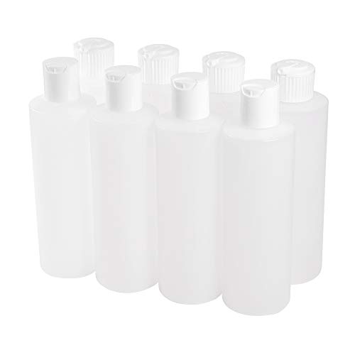 PandaHall Elite 8 botellas de plástico de 250 ml, 2 estilos, con disco abatible y tapón dispensador de boquilla, recipientes de plástico rellenables, botellas vacías para líquidos, champú, crema