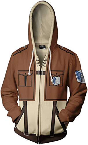 PANOZON Sudadera Hombre Ataque a los Titanes Chaqueta con Cremallera Capucha Anime Attack on Titan (XL, Marrón 7-1)