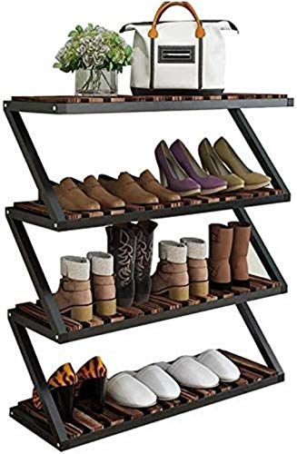 Pared pintura Zapatero Shoerack de Cuatro Capas del Zapato Estante, Hierro Forjado Zapatero de Madera Maciza Multicapa Organizador Familiar Muebles Taburete Cambiar Zapatos