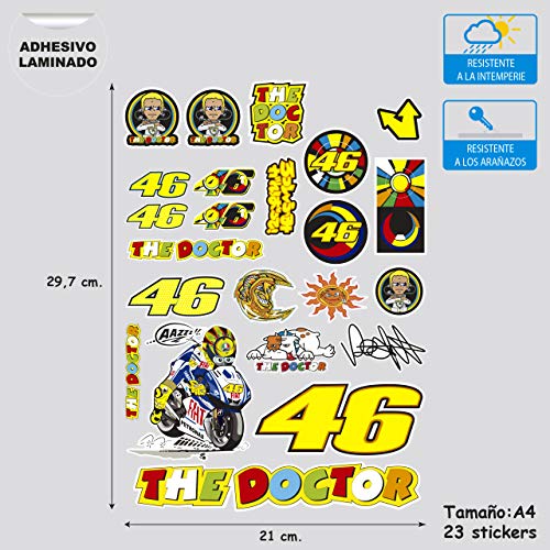 Pegatina Adhesivo con Protector Laminado Impreso Compatible con Valentino Rossi Hoja A 4 (27 cm x 21 cm) 23 Stickers Ref.5