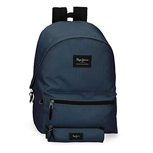 Pepe Jeans Aris Mochila para Portátil 15,6" + Estuche Escolar Azul 31x44x17,5 cms Poliéster 23.87L