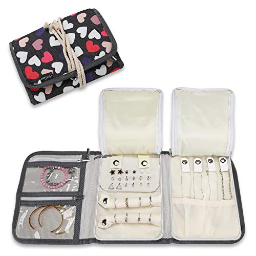 ProCase Joyero Enrollable, Bolsa Rollo Organizadora de Viaje para Joya, Manta de Joyería para Collares Pendientes Pulseras Anillos Relojes Aretes y Accesorios de Vestir -Patrón Corazón