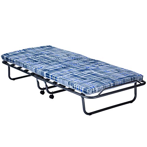 Proheim Cama Para Invitados Plegable Básica con Colchón Incluido 80 X 190 Cm - Cama Plegable con Armazón de Metal Estable y Ruedas