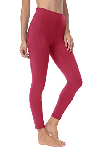 QUEENIEKE Polainas de Yoga para Mujeres Nueve Pantalones Medios de Correr Power Flex de Alta Cintura para Gimnasio Color Rojo Vino Tamaño S