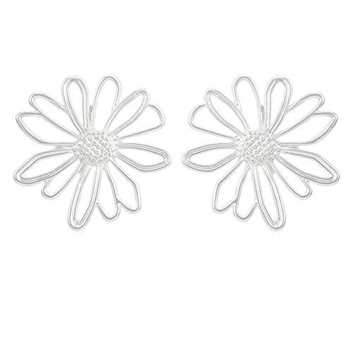 QY-Youth Pendientes de Flor de Flores Huecas para Mujeres Pendiente de Oro de Estilo Coreano romántico para joyería de Fiesta Halloween,Plata