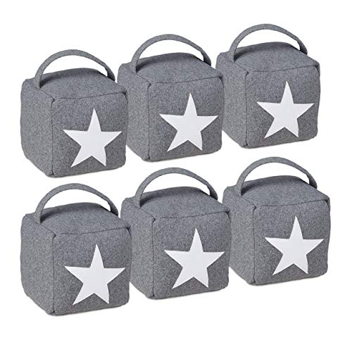 Relaxdays Pack de 6 Topes Puerta con Asa, Tela-Arena, Gris, 20 x 15 x 15 cm