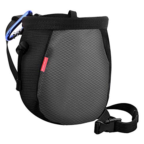 Rhino Valley Bolsa de Magnesio, Bolsillo de Tiza sin Fugas con Mosquetón Correa Ajustable Cremallera Durable Impermeable para Deporte Escalada Alpinismo Gimnasia Levantamiento de Pesa