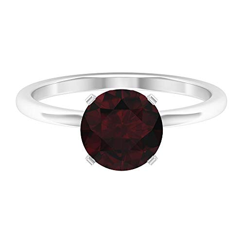 Rosec Jewels - Anillo solitario de granate de corte redondo de 8 mm, anillo de piedra natal de enero de 1,75 quilates, oro de 14 quilates. rojo