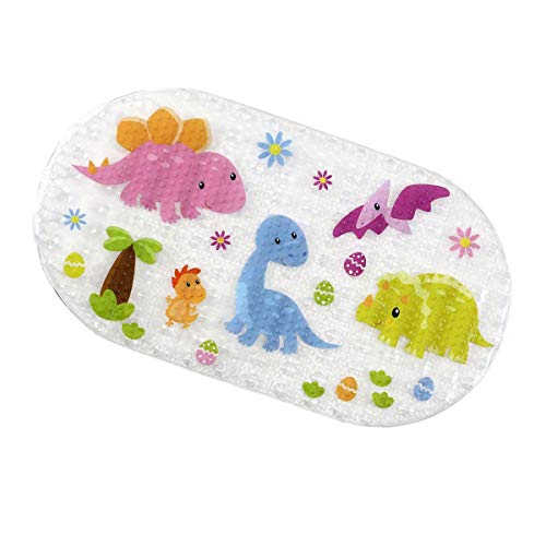 Ruiuzioong Alfombrilla de baño de Goma de PVC Antideslizante para niños, con Ventosa, Potente Ventosa de Agarre Lavable a máquina (Dinosaurio, 27X15cm)