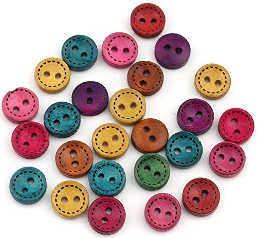 Sadingo Botones de madera mixtos (10 mm, 50 unidades) muy pequeños para manualidades, juego de botones decorativos, botones infantiles para coser