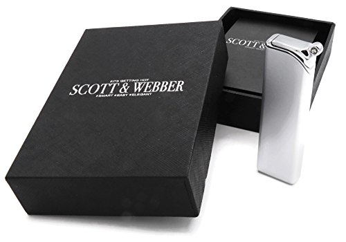 Scott & Webber - Encendedor de Gas de Tormenta plata 100% Metal con a prueba de Viento de alto rendimiento en llama de Jet / Pipa Encendedor, Cigarrillo, Cigarro / Cocina / Recargable / Ajustable