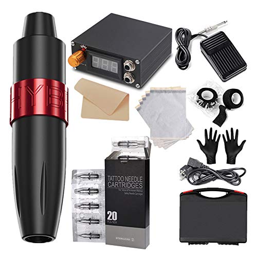 SEAAN Rotary Tattoo Pen Machine Kit para tatuadores, Tattoo Pen con accesorios completos y 20 cartuchos de agujas, Kit de máquina de tatuaje - potente, silencioso y estable a la velocidad