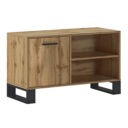 SelectionHome - Mueble TV 100 con Puerta Izquierda, Salón, Comedor, Modelo Raw, Color Estructura y de la Puerta en Roble Rústico, Medidas: 95 cm (Ancho) x 40 cm (Fondo) x 57 cm (Alto)