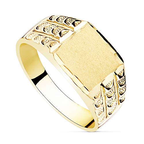 Sello oro 18k macizo hombre cabeza rectangular 9x8mm. detalles tallados - Personalizable - GRABACIÓN INCLUIDA EN EL PRECIO