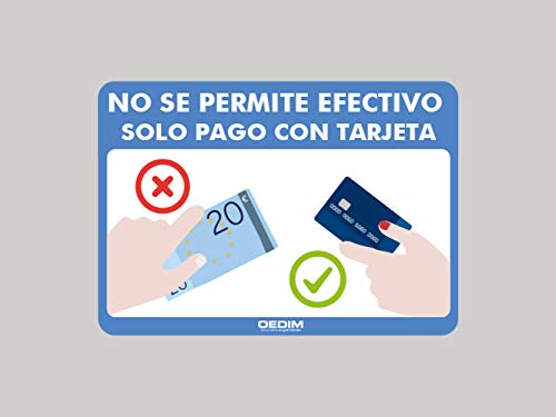 Señal de No se Permte Efectivo Solo Pago con Tarjeta | Medida 17x12cm | Señaletica en Material Aluminio Blanco Resistente de 3mm