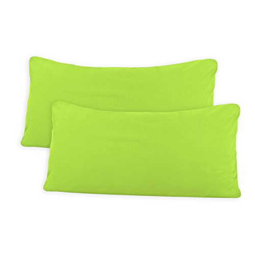 SHC Textilien Conjunto de Dos Fundas de Almohada, Funda de Almohada, Fundas 100% algodón con Cremallera - 15 Colores y 5 tamaños 40x80 cm Verde Manzana/Verde Claro