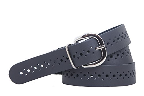 shenky - Cinturón de cuero perforado - 3 cm de ancho - Gris - Cintura de 70 cm