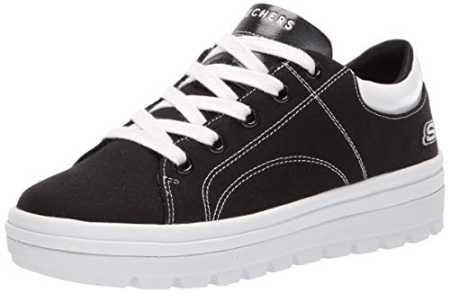 Skechers Street Cleat-Bring It Back, Zapatillas Mujer, Negro (BLK Black Canvas/White Duraleather Trim), 39 EU