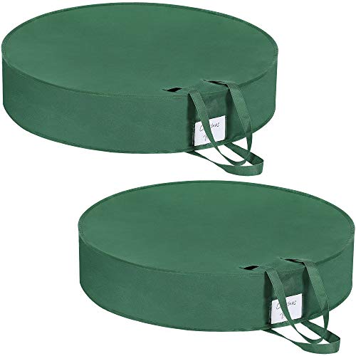 SONGMICS Bolsas de Almacenamiento de Navidad, Set de 2 Estuches de Guirnaldas de Navidad, con Asas, Doble Cremallera, Tapa Transparente para Etiquetas, 76,2 x 16 cm (Dia. x Alto), Verde RXU001G02