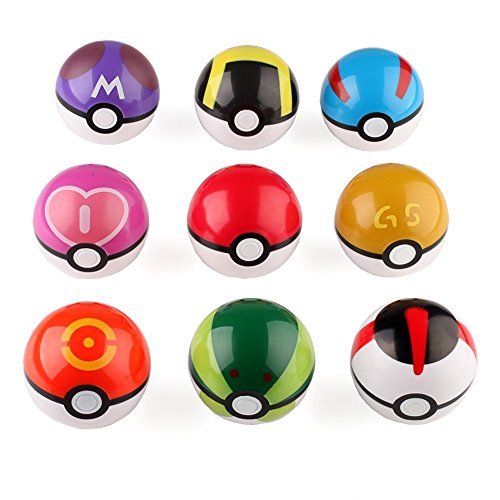 Sqzkzc - Lote de 9 bolas de fútbol para niños, diseño de Pokeballs y 24 figuras de acción de acción para disfraces y juguetes de plástico