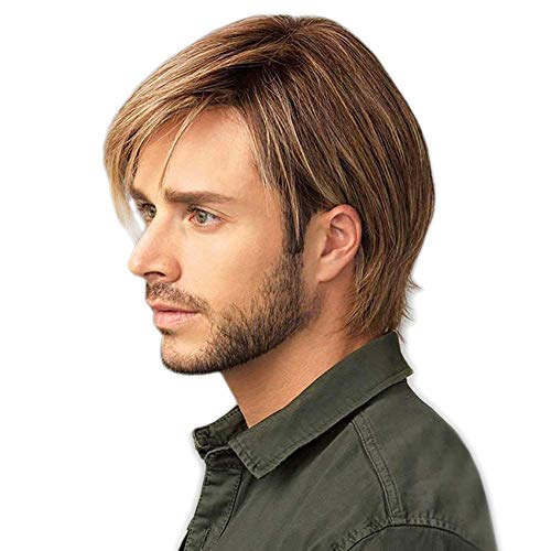 STfantasy Peluca de hombre Blonde Marrón Natural corto recta capas dos tonos Mixta Wig de pelo para uso diario Carnaval Disfraz Fiesta Halloween