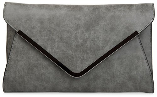 styleBREAKER Bolso de Mano Clutch, Bolso de Fiesta en diseño de sobre con Bandolera y Pasador para Llevar, señora 02012047, Color:Gris Oscuro